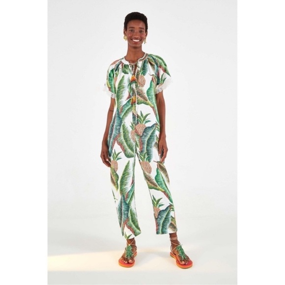 NEW FARM Rio Forest Palm Tropical Linen Jumpsuit XS - Picture 4 of 16